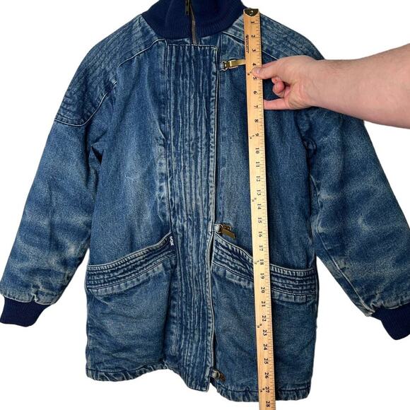 Free People Vintage 90s S Denim Chore Coat Oversized Hooded Long Jean Jacket Y2K - Picture 6 of 11